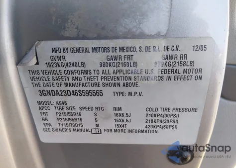 2006 Chevrolet Hhr Lt from USA, damaged, VIN 3GNDA23D46S595565